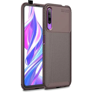 Tekno Grup Huawei P Smart Pro 2019 Kılıf Karbon Desenli Lux Negro Silikon + Tam Kaplayan 6D Nano Ekran Koruyucu Kahverengi