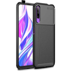 Tekno Grup Huawei P Smart Pro 2019 Kılıf Karbon Desenli Lux Negro Silikon + Tam Kaplayan 6D Nano Ekran Koruyucu Siyah