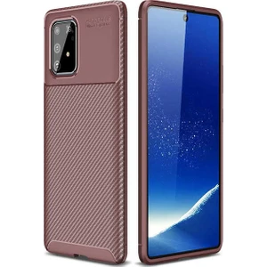 Tekno Grup Samsung Galaxy A81 (Note 10 Lite) Kılıf Karbon Desenli Lux Negro Silikon + Tam Kaplayan 5D Cam Ekran Koruyucu Kahverengi