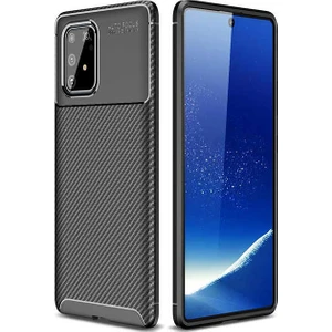 Tekno Grup Samsung Galaxy A91 (S10 Lite) Kılıf Karbon Desenli Lux Negro Silikon + Nano Ekran Koruyucu Siyah