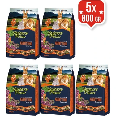 Nature Plan Tavşan Yemi 5×800 gr Doğal İçeriklerle Zenginleştirilmiş Besleyici Kuru
