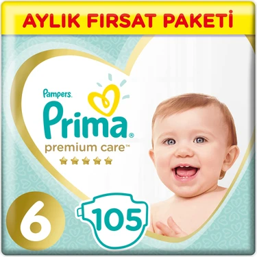 Prima Bebek Bezi Premium Care 6 Beden Junior Aylık Fırsat Paketi 105