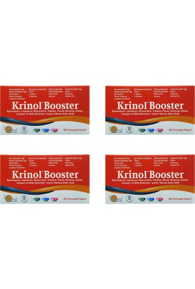 Krinol Booster - Epimedyum, Lepidyum, Resveratrol ve Likopen - 30 Kapsül - 4 Kutu