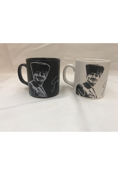 Keramika Atatürk 2'li Kupa 10 cm Siyah Beyaz Büyük Aşk