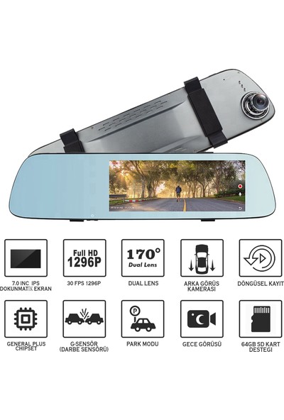 Joyecar J7 7" IPS Dokunmatik Ekran Dual Lens Full HD Araç Kamerası