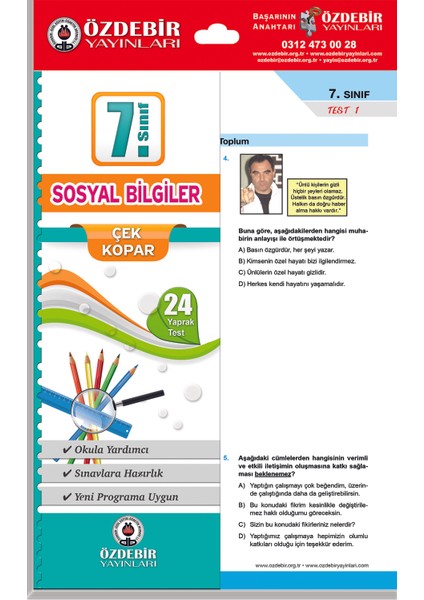 7.Sınıf Sosyal Bilgiler Çek Kopar Yaprak Test