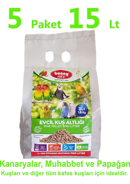 Bonny Nice Çam Pelet Evcil Kuş Altlığı 1.8 kg 3 l x 5 Paket