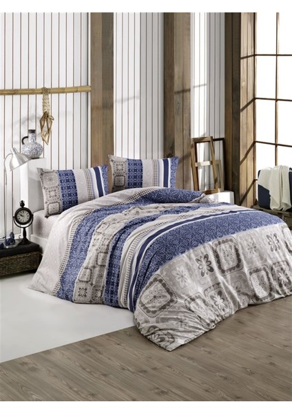 Kristal Çift Kişilik Ranforce Nevresim Takımı Neva Mavi