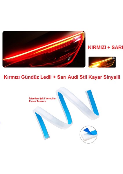 Far Kaşı KIRMIZI Gündüz Ledi Audi Stil Kayar Sinyalli Far Üstü Kayar Neon Led Kırmızı fırsatları