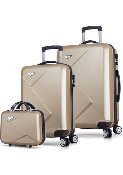 Diamond Abs 3'lü Valiz Seti Makyaj + Kabin + Orta Boy Gold