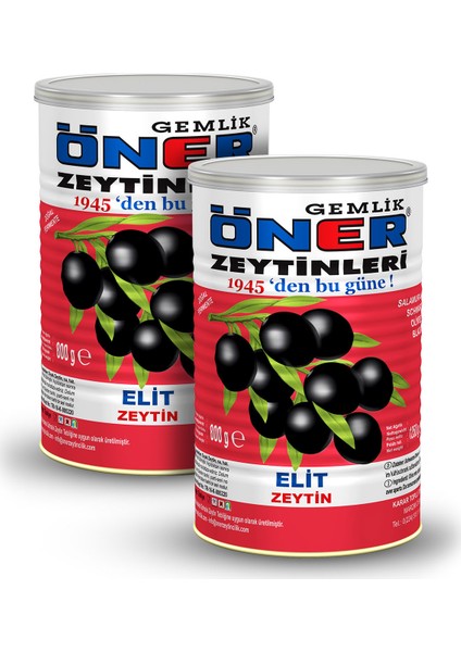 Öner Elit Salamura Siyah Zeytin 201-240 Kalibre 800 gr x 2 Adet