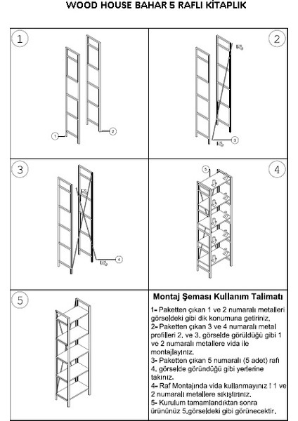 Wood House Bahar 5 Raflı Kitaplık