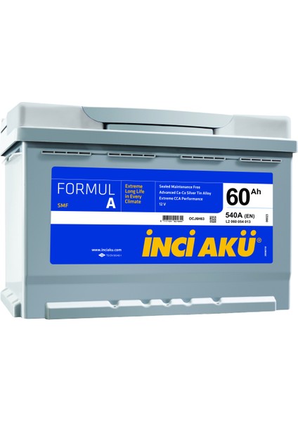 Akü 12 Volt 60 Amper 540 EN Formul A ( Üretim Yılı: 2021 )