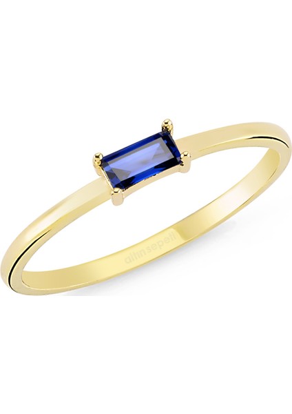 Altın Safir Rengi Baget Taşlı Yüzük