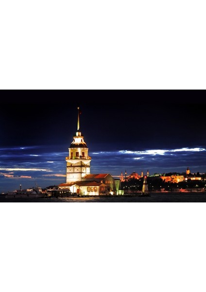 Gece Kız Kulesi Fotoğraf Kanvas Tablo fiyatları
