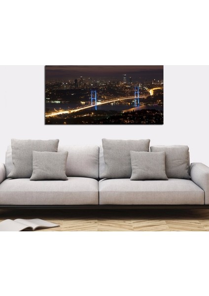 Boğaz Köprüsü Gece Manzarası Fotoğraf Kanvas Tablo