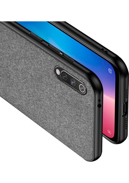 Xiaomi Mi CC9E/Mi A3 Fabrik Serisi Kumaş ve Deri Desen Kılıf Gri