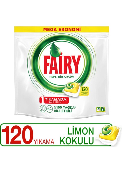Hepsi Bir Arada Bulaşık Makinesi Deterjanı Kapsülü Limon Kokulu 120 Yıkama