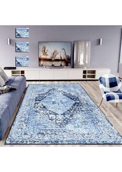 Kaymaz Taban Yıkanabilir Modern Çini Desenli Dijital Baskılı Halı RSP100
