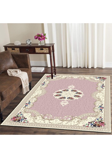 Kaymaz Taban Yıkanabilir Barok ve Çiçek Desenli Dijital Baskılı Halı RSP110