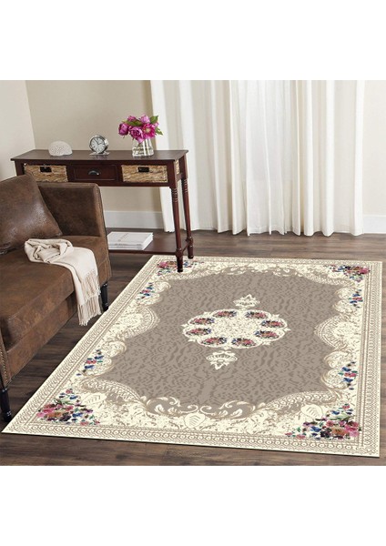 Kaymaz Taban Yıkanabilir Çiçek Sepeti Motifli Ayna Desenli Dijital Baskılı Halı RSP112
