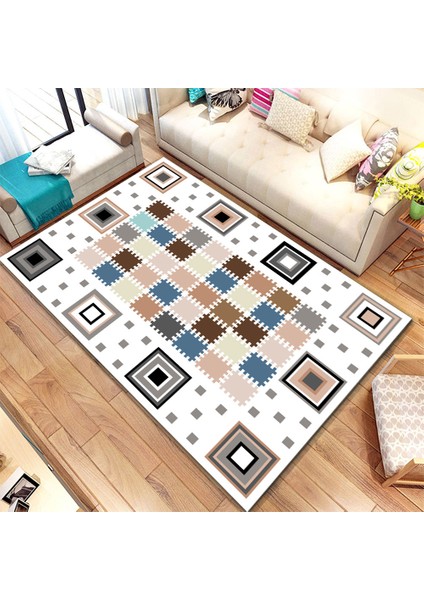 Kaymaz Taban Yıkanabilir Kare Desenli Dijital Baskılı Halı RSP12