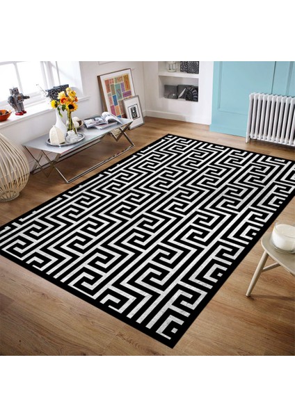 Kaymaz Taban Yıkanabilir Geometrik Labirent Desenli Dijital Baskılı Halı RSP410