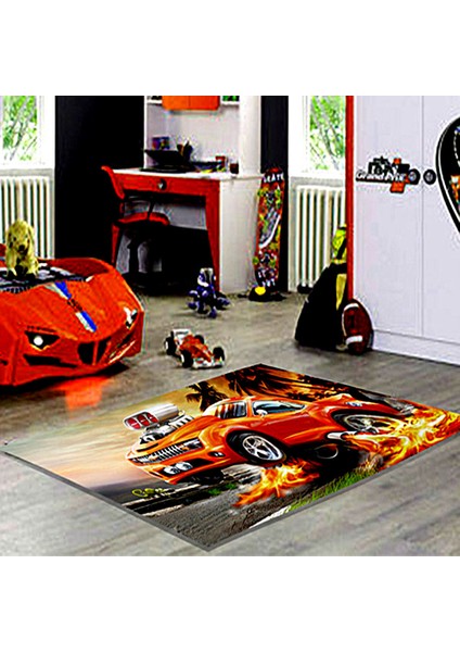Kaymaz Taban Yıkanabilir Araba Desenli Dijital Baskılı Halı RSP58
