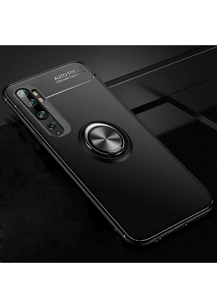 Case 4U Xiaomi Mi Note 10 Kılıf Autofocus Shockprof Ravel Yüzüklü Standlı Slikon Kapak Siyah Mavi