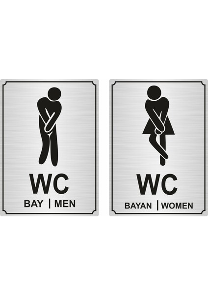 Wc Bay Bayan Yönlendirme Levhası 13 x 18 cm Yapışkanlı Gümüş Renk