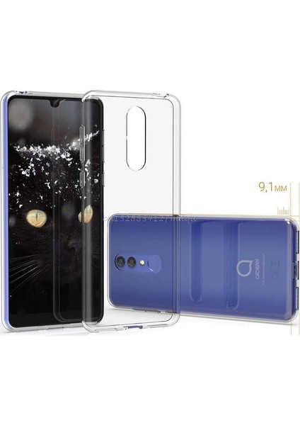 Alcatel 3 2019 Kılıf Süper Silikon Yumuşak Koruma + Nano Glass Şeffaf