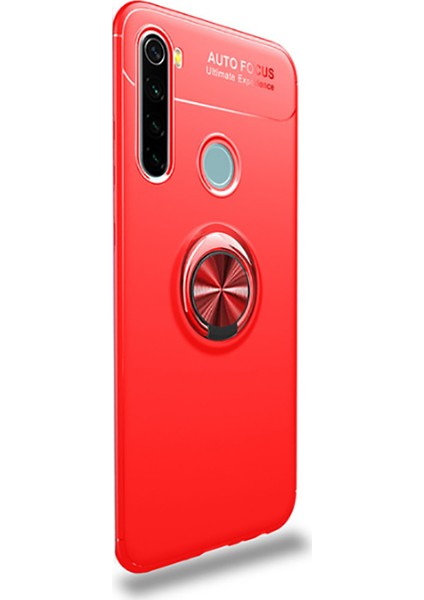 Case Street Xiaomi Redmi Note 8 Kılıf Ravel Yüzüklü Mıknatıslı Silikon + Nano Glass Kırmızı