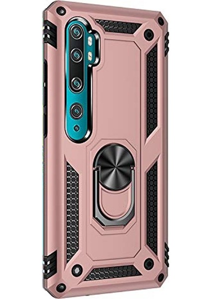 Xiaomi Mi Note 10 Kılıf Çift Katmanlı Tank Yüzüklü Mıknatıslı Vega Kapak Bronz