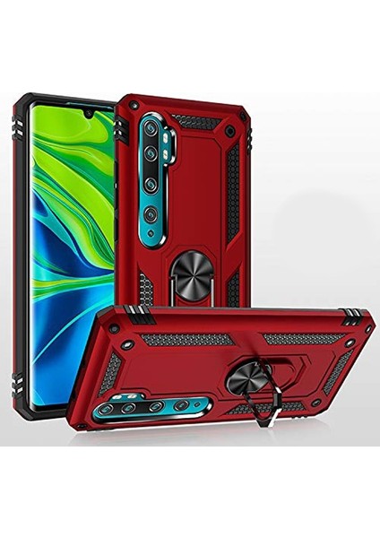 Xiaomi Mi Note 10 Kılıf Çift Katmanlı Tank Yüzüklü Mıknatıslı Vega Kapak Gold modelleri