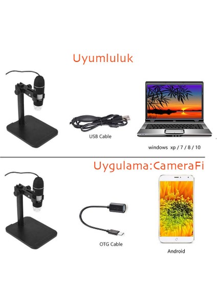 1000 x 2mp Dijital Standlı 8 Ledli USB Otg Mikroskop