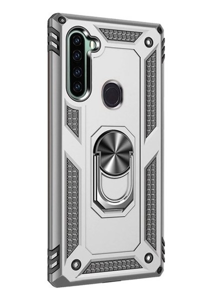 Teknogrup Xiaomi Redmi Note 8 Kılıf Çift Katmanlı Yüzüklü Manyetik Vega Kapak - Gümüş + Tam Kaplayan 6D Nano Ekran Koruyucu