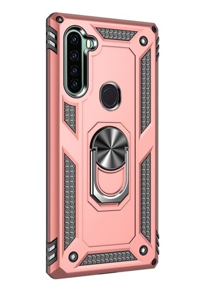 Teknogrup Xiaomi Redmi Note 8 Kılıf Çift Katmanlı Yüzüklü Manyetik Vega Kapak - Rose + Tam Kaplayan 6D Nano Ekran Koruyucu