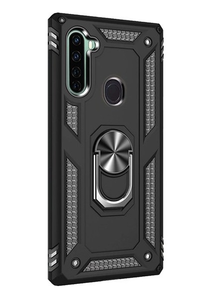 Teknogrup Xiaomi Redmi Note 8 Kılıf Çift Katmanlı Yüzüklü Manyetik Vega Kapak - Siyah + Tam Kaplayan 6D Nano Ekran Koruyucu