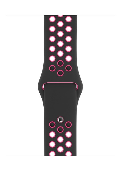 Case 4U Apple Watch Seri 7/6/SE/5/4 Silikon Delikli Spor Kordon 45mm 44mm 42mm Uyumlu - Siyah Pembe