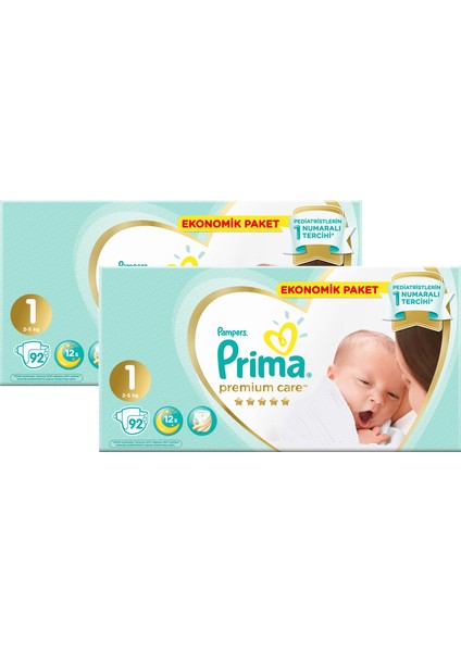 Bebek Bezi Premium Care 1 Beden Yenidoğan Ekonomik Paket 92x2 184 Adet fiyatları