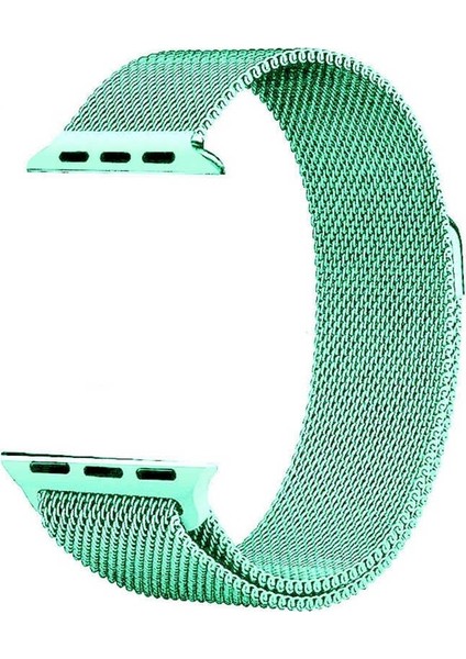 Apple Watch Uyumlu 42 mm Kılıf Metal Kayış Kordon Hasır Turkuaz