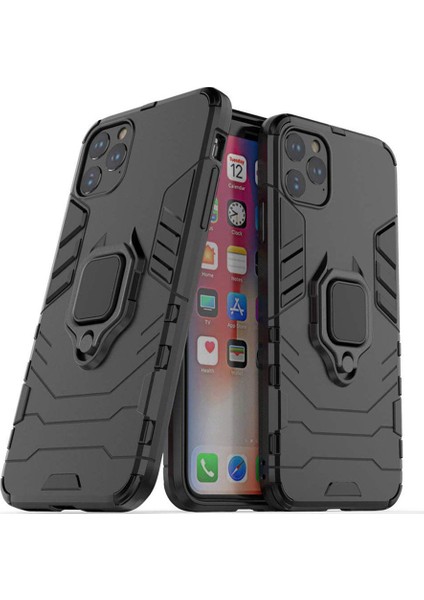 Apple iPhone 11 Pro Max Yüzük Standlı Armor Kılıf - Siyah