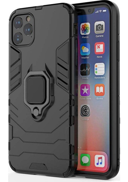 Apple iPhone 11 Pro Max Yüzük Standlı Armor Kılıf - Siyah