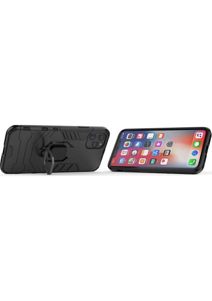 Apple iPhone 11 Pro Max Yüzük Standlı Armor Kılıf - Siyah