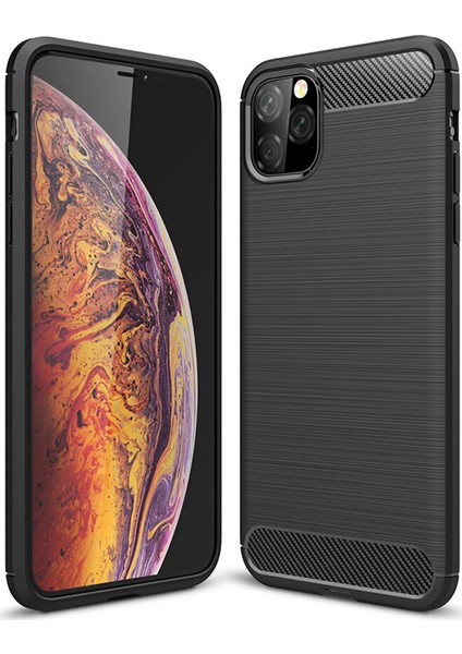 Apple iPhone 11 Pro Max Brushed Carbon Fiber Silikon Kılıf - Siyah