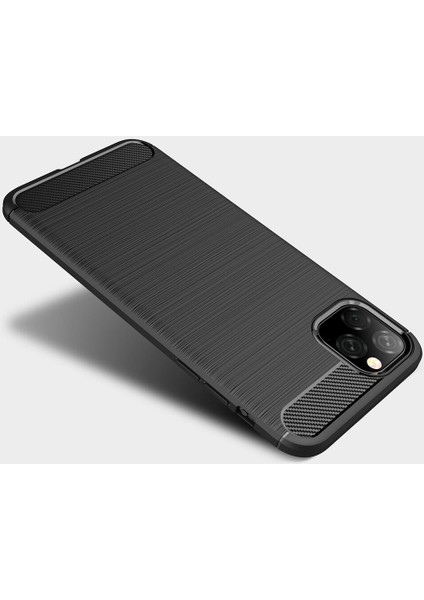 Apple iPhone 11 Pro Max Brushed Carbon Fiber Silikon Kılıf - Siyah