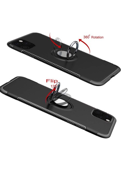 Apple iPhone 11 Pro Max Yüzük Standlı Armor Silikon Kılıf - Siyah