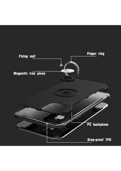 Apple iPhone 11 Yüzük Standlı Armor Silikon Kılıf - Siyah