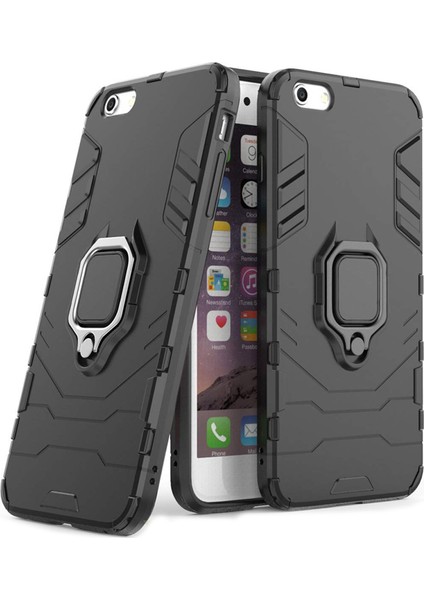 Apple iPhone 6 Plus/6S Plus Yüzük Standlı Armor Kılıf - Siyah