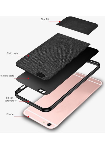 Apple iPhone 6 Plus/6S Plus Fabrik Serisi Kumaş ve Deri Desen Kılıf - Siyah